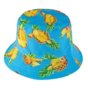 Reversible Pineapple Print Bucket Hat – Blue / Tropical Fruit